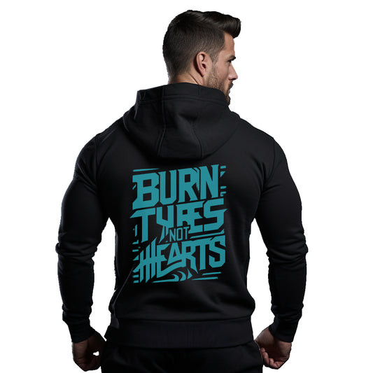 Burn tyres not hearts Hoodie for bikers by ride code