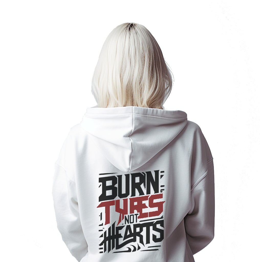 Burn Tyres Not Hearts White Hoodie